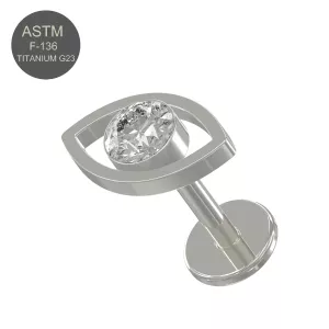 G23 Grade Titanium Single Jeweled Evil Eye Design Tragus Top Push Fit With Flat Back Labret