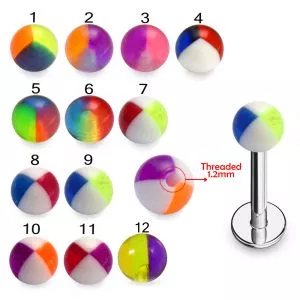 316L Surgical Steel Labret With Assorted Hand Painted Beach Balls