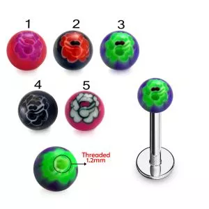 316L Surgical Steel Labret With Hand Painted UV Balls