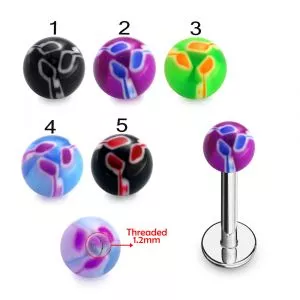 316L Surgical Steel Labret With Tri Line Painted UV Balls