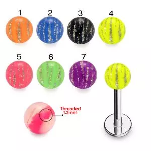 316L Surgical Steel Labret With Glitter Stripes UV Ball