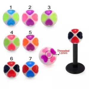 Bio Flex Labret With Flower Heart UV Balls