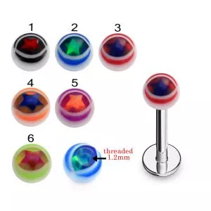 316L Surgical Steel Labret With Star Design UV Balls