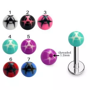 316L Surgical Steel Labret With Bio Hazard Design UV Balls