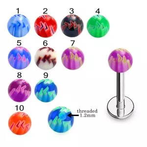 316L Surgical Steel Labret With Hand Painted Colorful Arrow Design UV Balls