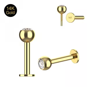 14K Gold Internally Threaded Top Stone With Flat Back Labret