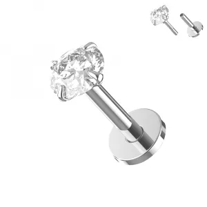 925 Silver CZ Jeweled Internally Threaded top with Round Base Labret
