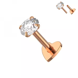 925 Silver CZ Jeweled Internally Threaded top with Heart Base Labret