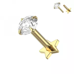 925 Silver CZ Jeweled Internally Threaded top with Star Base Labret