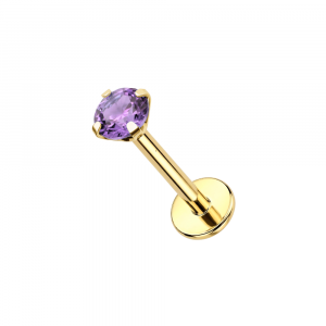 14K Solid Gold Natural Stone Threadless Push-Fit Labret – 16G | 3mm