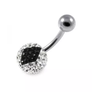 316L Surgical Steel White Crystal Stone With Rhombus Shape design Navel Belly Ring