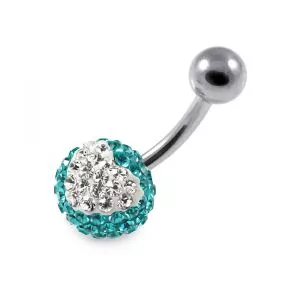 316L Surgical Steel Blue Zircon Crystal Stone with White Heart Belly Button Ring