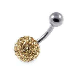 316L Surgical Steel Lemon Quartz Color Crystal Stone Belly Button Ring