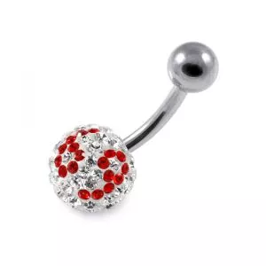316L Surgical Steel White and Red Color Crystal Stone Navel Belly Button Ring