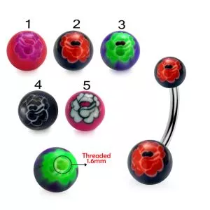 316L Surgical Steel Banana Belly Bar With Hand Painted UV Balls