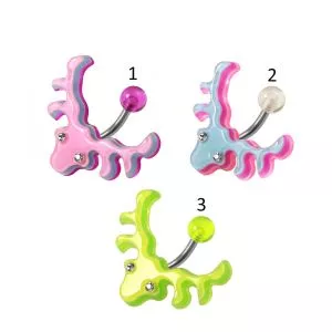 UV-Acrylic Deer Antler with CZ Eyes Belly Ring with Top Hinged Surgical Steel Rod