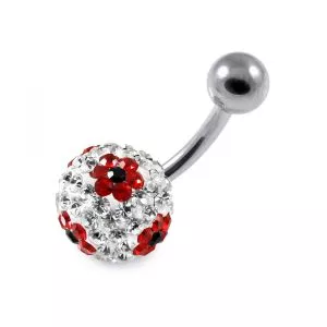 Multi Color Crystal Stone with Flower Design Belly Ring