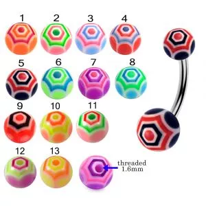 316L Surgical Steel Banana Belly Bar With Acrylic Marble UV Balls