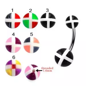 316L Surgical Steel Banana Belly Bar With Undefined Square Fancy UV Balls