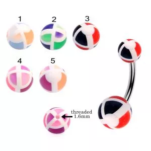 316L Surgical Steel Banana Belly Bar With Hand Painted Multi Color UV Balls