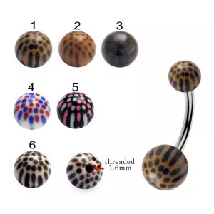 316L Surgical Steel Banana Belly Bar With Hand Painted Multi Dots UV Balls