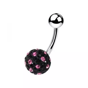 Black And Purple Color Crystal Stone SS Banana Curved Belly Ring