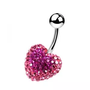 Pink Crystal stone With Purple Heart Crystal Curved SS Banana Bar Navel Ring
