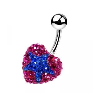 SS Pink Crystal stone With Blue Star Crystal Curved SS Banana Bar Navel Ring