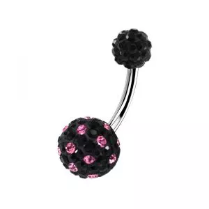 316L Surgical Steel Black And Purple Color Crystal Stone Navel Belly Bar Ring