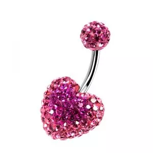 316L Surgical Steel Pink Crystal stone  With  Heart Purple Crystal Navel Ring