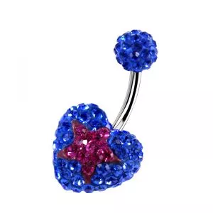 Blue Crystal stone Heart With Purple Star Crystal SS Curved Bar Navel Ring