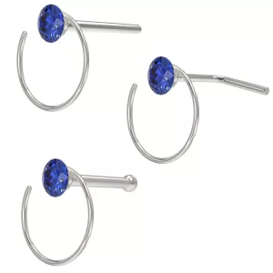 Half Coil Shaped Single Stoned Rhinestone Jeweled 925 Sterling Silver Nose Pin