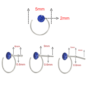 Half Coil Shaped Single Stoned Rhinestone Jeweled 925 Sterling Silver Nose Pin