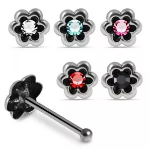 Floral Elegance Oxidized Single Stone 925 Sterling Silver Nose Stud