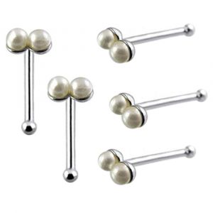 Glamorous Double Pearl 925 Sterling Silver Nose Stud