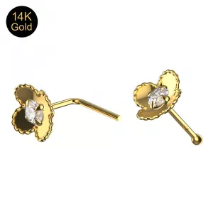 14K Flower Designed Ball end and L Bend Nose stud