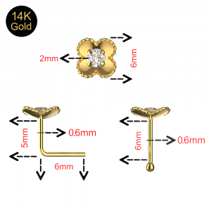 14K Flower Designed Ball end and L Bend Nose stud