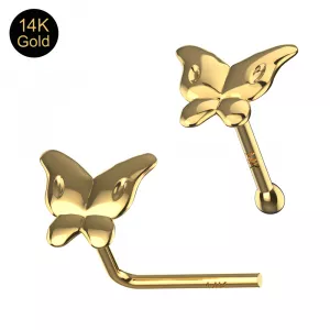 14K Butterfly Designed Ball end and L Bend Nose stud