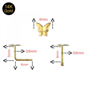 14K Butterfly Designed Ball end and L Bend Nose stud