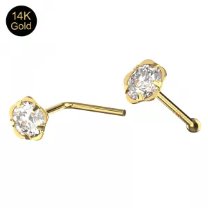 14K Gold Jeweled Flower Ball end and L-Bend Nose Stud