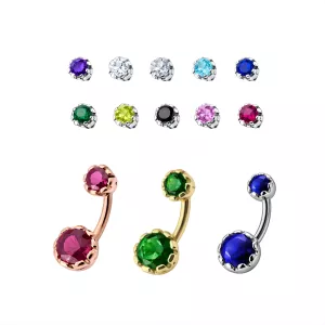 Jeweled Prong Set Stones Spinal Belly Button Ring