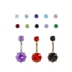 925 Sterling Silver Round Jeweled Spinal navel rings
