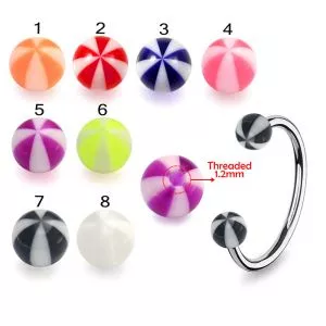 316L Surgical Steel  Eyebrow Circular Barbell With Printed UV Beach Balls