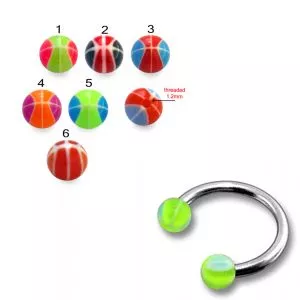 316L Surgical Steel Eyebrow Circular Barbell With Mix Color Baseball Designed UV Ball