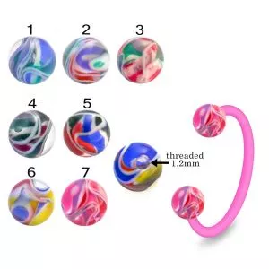 Bio Flex  Eyebrow Circular Barbell With Hand Painted Marble color UV Balls