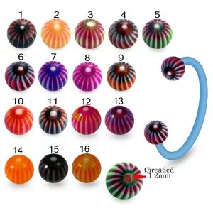 Bio Flex Eyebrow Circular Barbell With Multi Color Stripe UV Balls