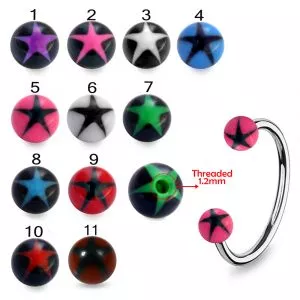 SS Circular Barbells with Black UV Green Lines Print Balls