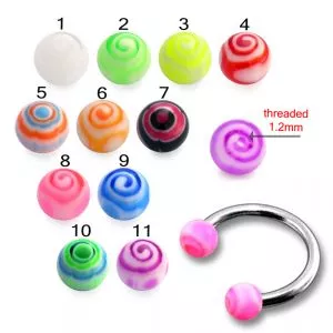 316L Surgical Steel Eyebrow Circular Barbell With Fancy Spiral Printed UV Balls