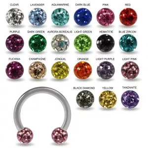 316L Surgical Steel Circular Barbell with Epoxy Covered Multi Crystal Stone Ball