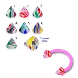 UV-Acrylic Circular Barbells with UV Fancy Color Glossy Marble Cone